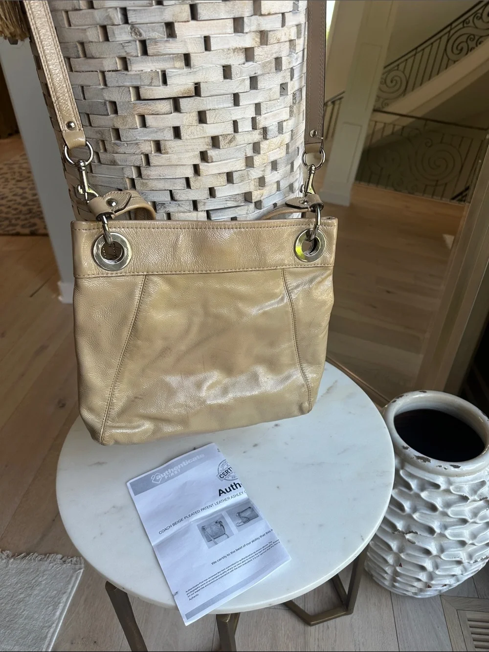 Coach Beige Patent Leather Ashley Shoulder Bag/Crossbody